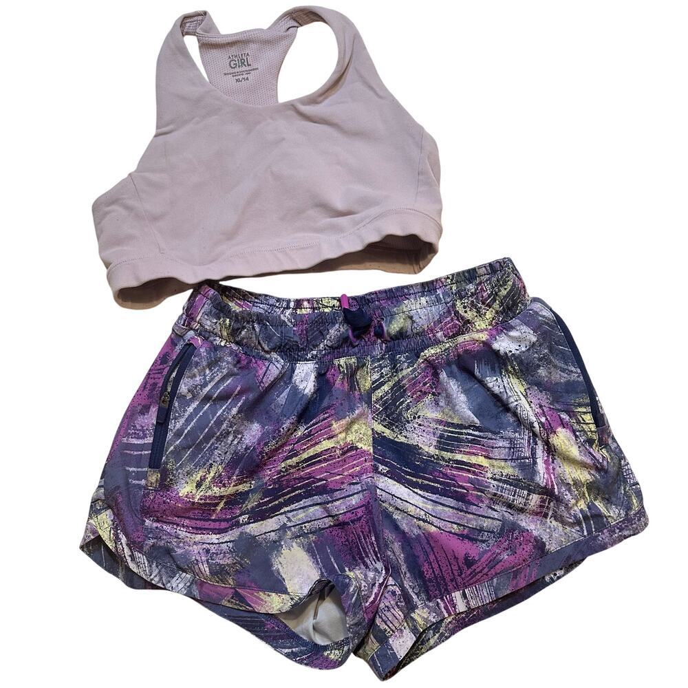 Athleta Girl Outfit sz XL (14) Purple Print Matching Set